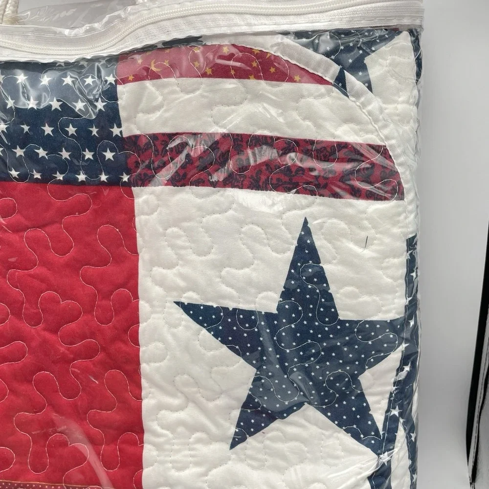 Americana Patch Full Queen Quilt Set 86x86 w/ 2 Shams Patriotic USA NIP